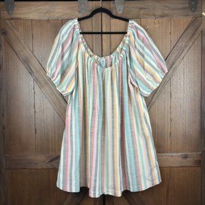 Madewell Women's Puff-Sleeve Trapeze
Mini Dress in Rainbow Stripe Size 3X